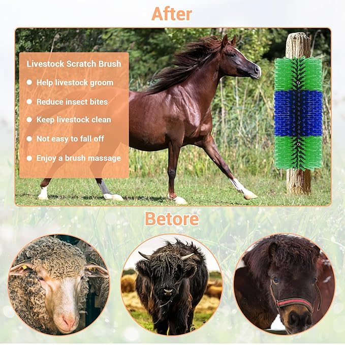 2 Pack Livestock Scratching Brush Horse Massage Grooming Brushes with 8 Screws for Goat,Cattle,Cow,Sheep, Horses,Pigs and Other Animal Back Scratching