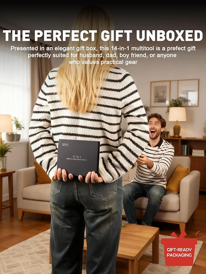 SMART JERRY 14-in-1 Multitool Pliers with Gift Box & Sheath | Premium Self-Locking Foldable Multi Tool for DIY, Camping, EDC | Stainless Steel Pocket Knife | Ideal Gifts for Men, Dad, Husband