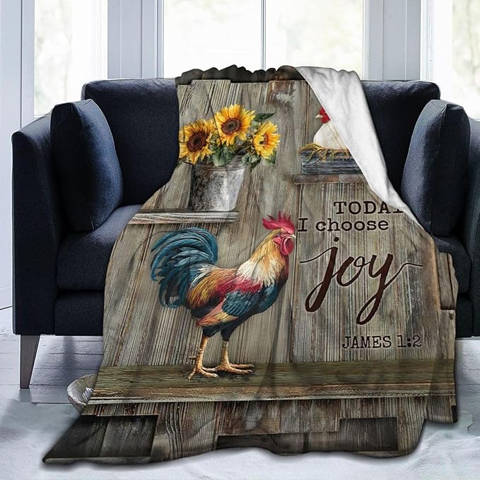 Dynova Rooster Blanket Cozy Plush Chicken Hen Throw Blankets Fuzzy Flannel Fleece Country Sunflower Gifts for Girls Boys Women Men 60"X50"