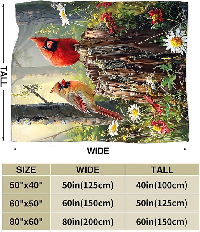 Cardinal Bird Blanket Cardinal in Forest Throw Blanket Bird Gifts and Decor Bird Blanket for Girls Women Kids Adults Soft Warm Cozy Fleece Blanket for Couch Sofa Bed 60"x50"