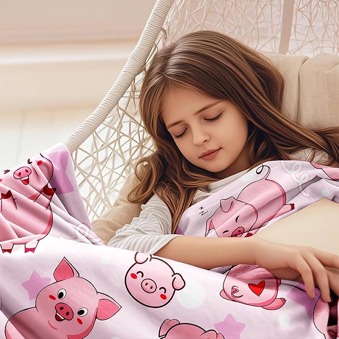 Pig Blanket Gifts Warm Flannel Pig Themed Throw Blanket Pigs Blankets Decor Bedding for Girls Women Kids Adults 50"x40"