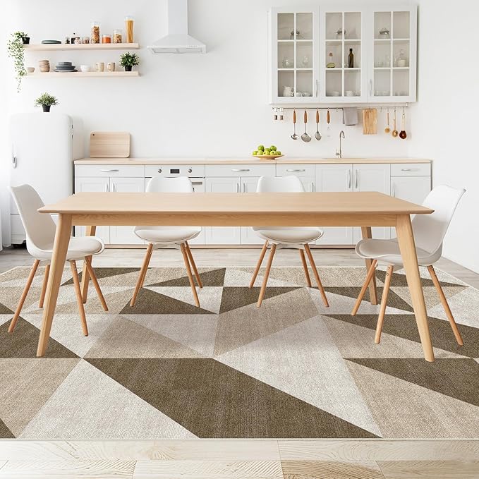 8x10 Abstract Geometric Large Soft Living Room Brown Area Rug Indoor Washable Neutral Modern Low Pile Carpet for Bedroom Farmhouse Non Slip