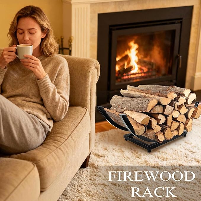 Curved Firewood Rack Firewood Holder: 22 Inch Heavy Duty Small Firewood Holder for Fireplace Indoor - Outdoor Log Rack Wood Holder