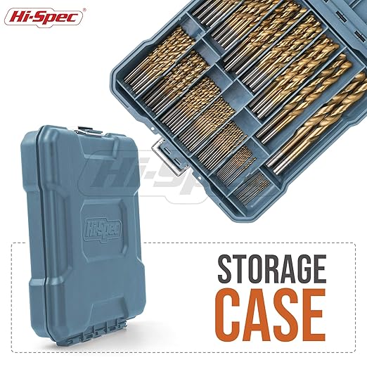 Hi-Spec Tools Drill Bit Set 99pc SAE HSS Steel for Drill Drivers - 1/16 to 3/8" Drill Bits for Metal, Plastics, Wood, Drywall - Complete Bits Sets with Storage Holder Case