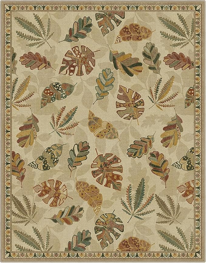 GENIMO 6x9 Area Rugs for Living Room, Machine Washable Non Slip Rugs, Low Pile Lightweight Print Rug for Bedroom, Dining Room, Home Office, Leafy Daylight