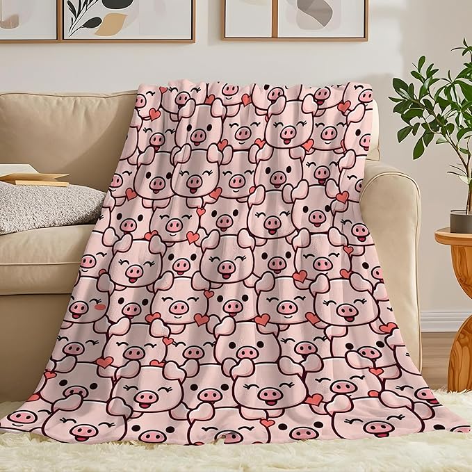 Pig Blanket Pig Gifts for Girls Women Pigs Lovers Soft Flannel Blankets Birthday Gifts Decor Stuff Cute Pink Pigs Themed Throw Blanket 50" x 40"