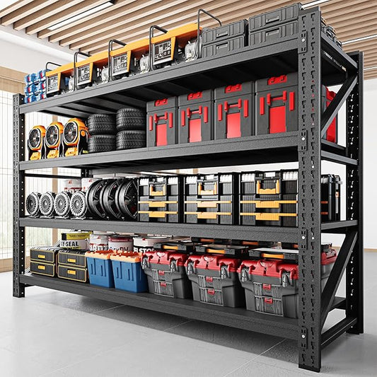 9000LBS Storage Shelves, 75" W Garage Shelving Heavy Duty Metal Adjustable Garage Shelves, Shelving Units Industrial Shelving for Warehouse, 75" W x 24" D x 70" H, Black
