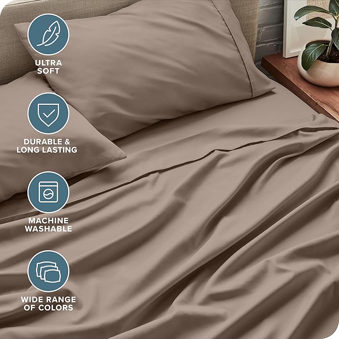 Bare Home Split Head Flex King Sheet Set - 1800 Ultra-Soft Microfiber Bed Sheets - Double Brushed - Deep Pockets - Easy Fit - 4 Piece Set - FlexTop King Bedding Sheets (Split Head Flex King, Taupe)