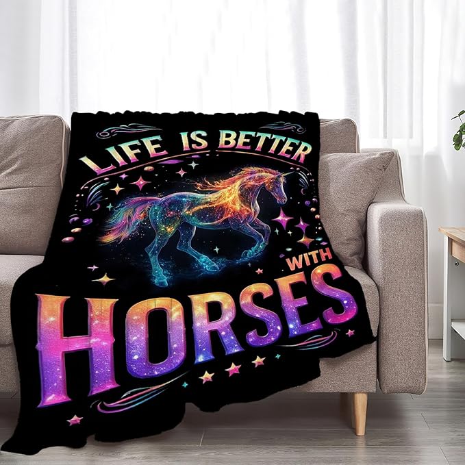 Horse Blanket Gifts for Girls Boys Soft Warm Plush Throw Colorful Horse Blanket Flannel Fleece Fuzzy Horses Blanket for Kids Lovers Bed Couch Living Room Decor 80"X60"