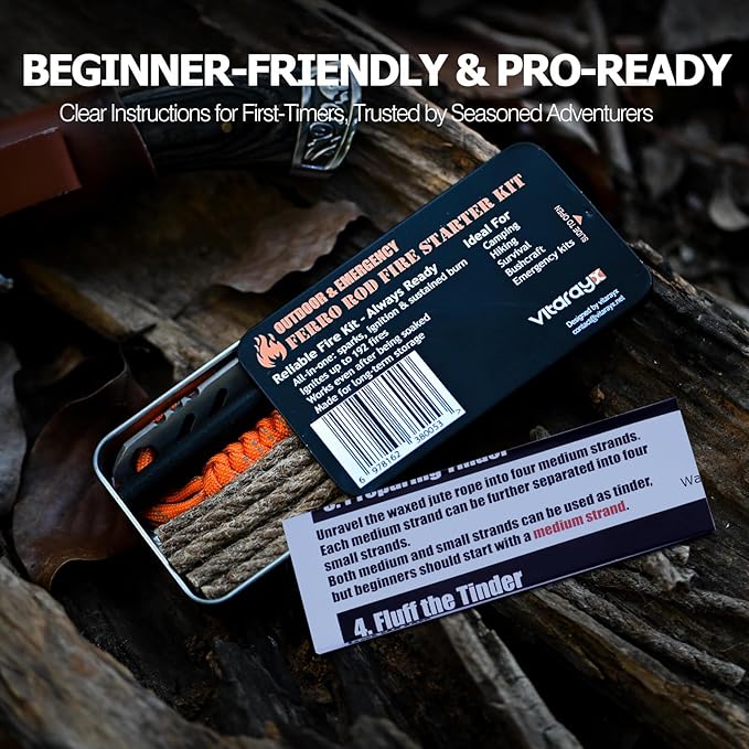 Ferro Rod Fire Starter Survival Tool – All-in-One Flint and Steel Fire Starter Kit, Waterproof Firestarter for Camping, Hunting, Bushcraft, Hiking & Emergency Preparedness