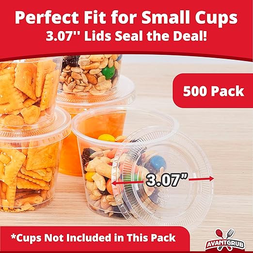 Leakproof, BPA Free 5.5 oz Souffle Lids 500 PK. Stackable Lids for Containers for Sampling, Salad Dressing, Sauce or Jello Shots. Plastic Food Prep Supplies for Restaurant, Cafe, Catering, Deli, Party