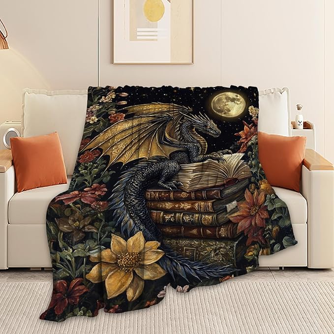 Dragon Blanket, Dragon Book Throw Blanket, Dragons Gifts Blankets Stuff Fleece Flannel Plush for Men Boys Women Girls Lovers Adults Soft Bedding Gift for Sofa Bed Office Home Decor 60"x50"