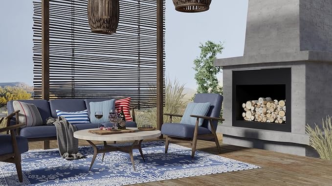 Mad Mats Traditional Outdoor Rug, Reversible Plastic Mat (5' x 8', Oriental Garland - Blue/White)