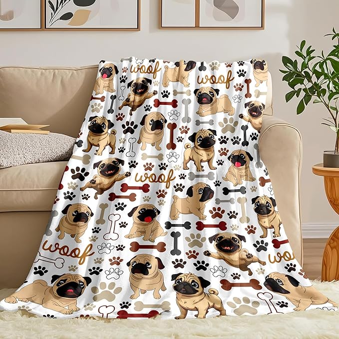 Pug Blanket Gifts Warm Pugs Throw Blanket Pug Lovers Birthday Gifts Decor for Kids Adults 50"x40"