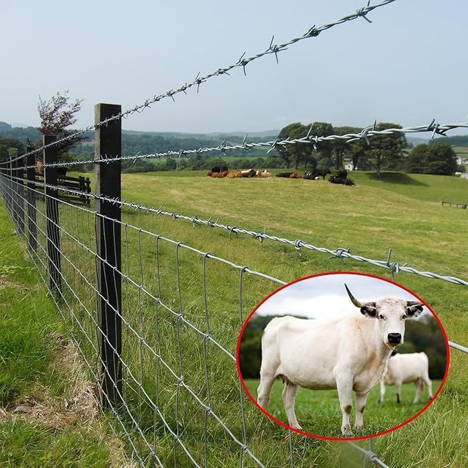 4ft x 33ft Galvanized Steel Wire Fence, Heavy Duty Cattle Fence for Goats, Deer, Hogs – Farm Repair and Replacement Use