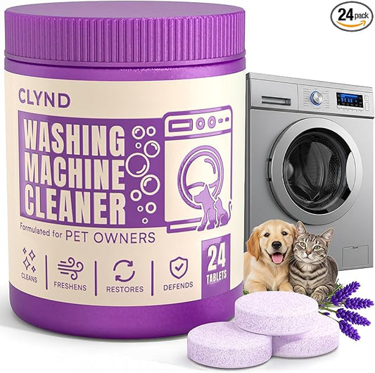 Washing Machine Cleaner Tablets 24 Pack for HE Front Load, Top Load Washing Machine Cleaning Tablets Descaler and Deodorizer, Formulated for Pet Owners, 1 Year Supply Laundry Washer Cleaner