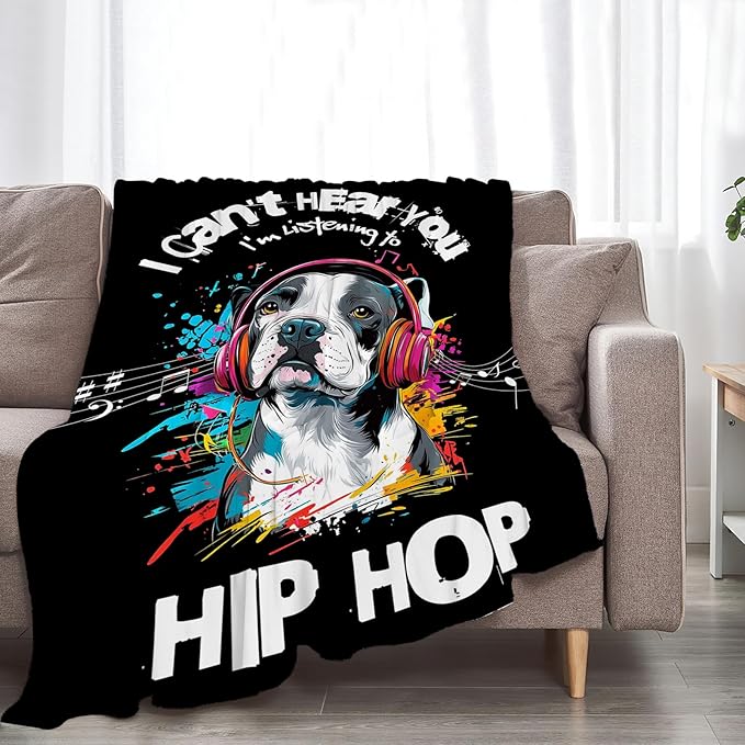 French Bulldog Throw Blanket Ultra Soft Cozy Funny Hip-Hop Music Dog Blanket Fleece Fuzzy Plush Bulldog Lovers Decor Gifts for Women Girls Adults Couch Sofa 60"x50"