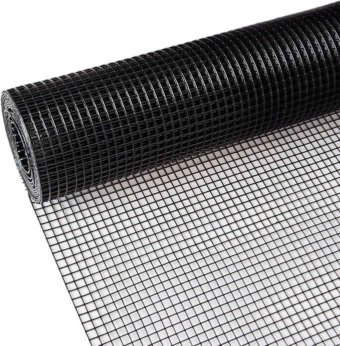 Hardware Cloth for Chicken Wire Fencing of Chicken Coop-1/4in Mesh AWG 21 Gauge 36in x 100ft Black PVC Wire Mesh Roll-Aviary Netting, Reptile Enclosures, Green Garden Defense