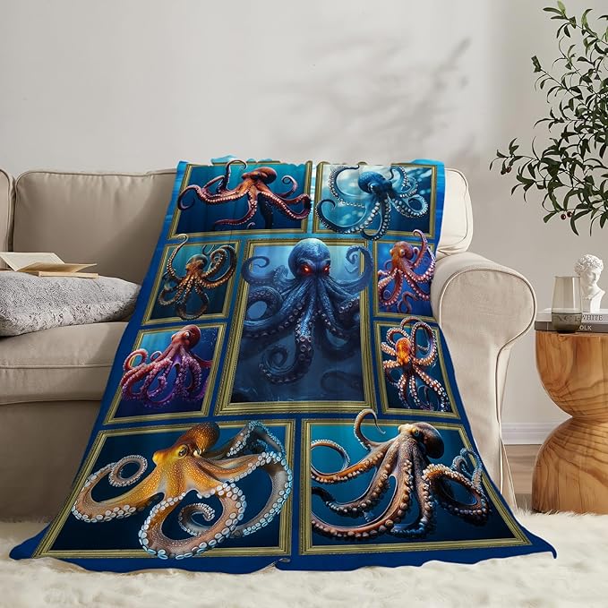 Octopus Throw Blanket Ultra Soft Cozy Marine Life Fleece Fuzzy Plush Blanket for Octopus Lovers - Decor Gifts for Women Girls Adults Couch Sofa 50"x40"