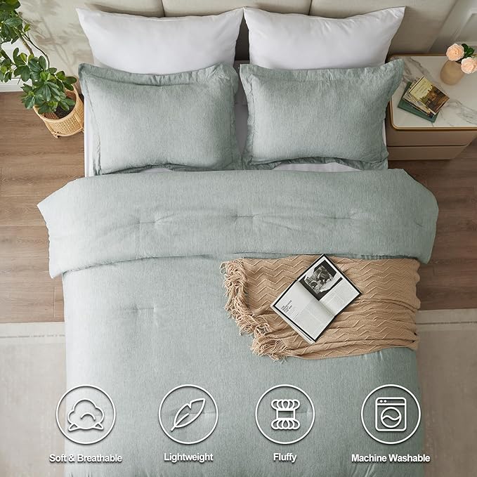 CozyLux California King Comforter Set - 3 Pieces Sage Green Soft Luxury Cationic Dyeing Cal King Size Bedding Comforter All Season, Breathable Lightweight Bed Sets with 1 Comforter and 2 Pillow Shams