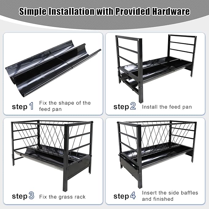 Large Pasture Hay Feeder 71Gallon, 2 in 1 Goat Hay and Grain Feeder for Goat Sheep Horse, Galvanized Steel Livestock Feeders with Top Rack & Feeding Trough, Easy to Install for Farms Shed Outdoor