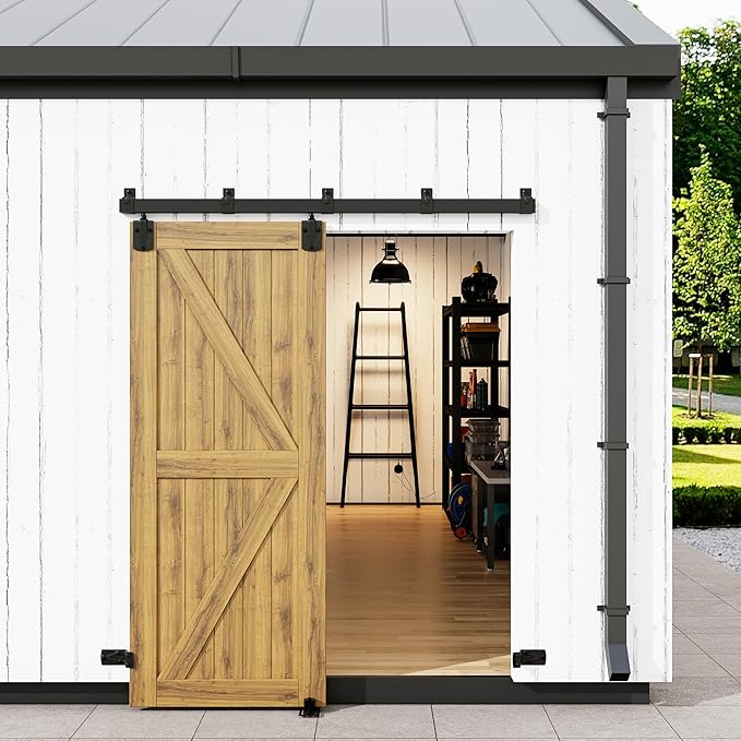 SMARTSTANDARD 8FT Box Rail Hardware - Exterior Barn Door Hardware Kit,Sliding Barn Door Hardware,Heavy Duty Wall Mount Kit,Fit Indoor and Exterior Door,Easy to Install(Widest to 48" Wide Door)