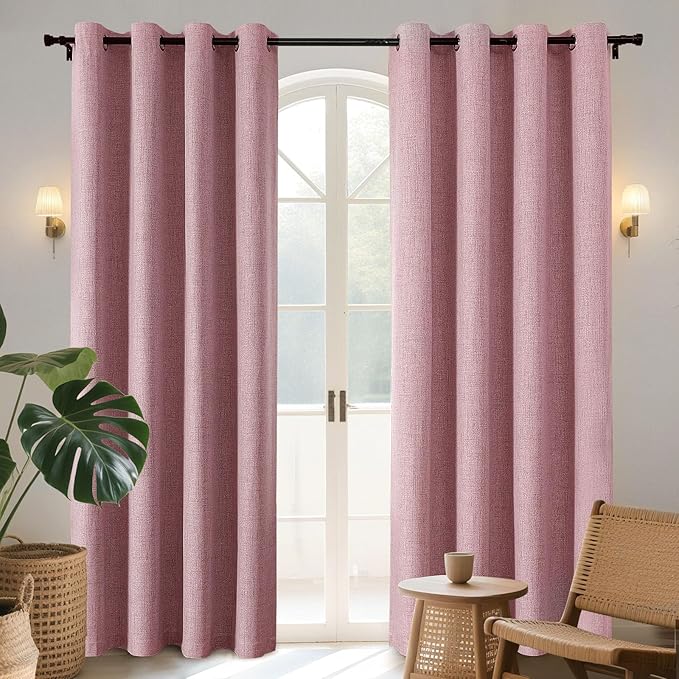 Joydeco Blackout Curtains 90 Inches Long 2 Panels Burg, Room Darkening Curtains for Bedroom, 100% Black Out Textured Thermal Drapes Privacy Protection 2 Panels Set(W52 x L90 Inch, Pink)