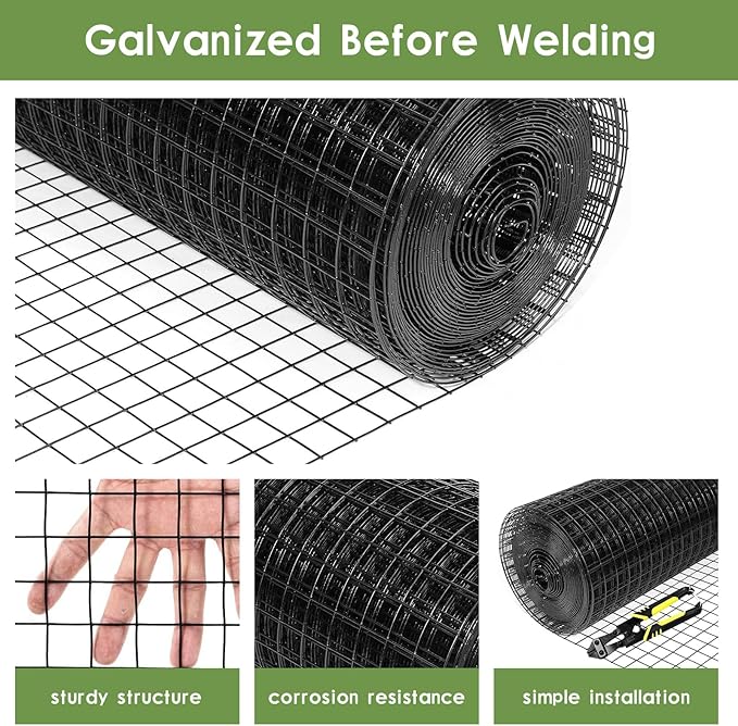 Tongmo 60" x 100' Black Hardware Cloth, 1inch Mesh Chicken Wire Fence, 19 Gauge Vinyl Coated Wire and Welded Wire Roll,Garden Fence, Poultry Netting for Rabbit/Duck/Chicken Coop