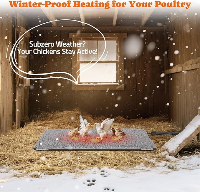 Heated Chicken Pad for Brooders, Small Animal Pet Heating Pad, Warming Chick Nesting Pad with Chew Resistant Cord, Automatic Temperature, Waterproof Chicken Coop Heater Pad, 12 x 17 in, Black, 35W