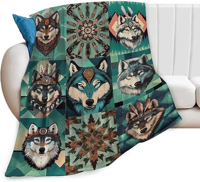Wolf Cozy Soft Teal Flannel Plush Throw Blanket - Warm Fluffy Wolf Fleece Bedding Stuff Decor - Gifts for Lover Girls Boys Kids Adults Women Bed Travel - 50"x60"