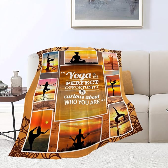 Yoga Sport Blanket - Ultra Soft Cozy Fleece Yoga Meditation Throw Blanket - Fuzzy Plush Bedding Blankets for Kids, Teens, Adults - 60"x50"