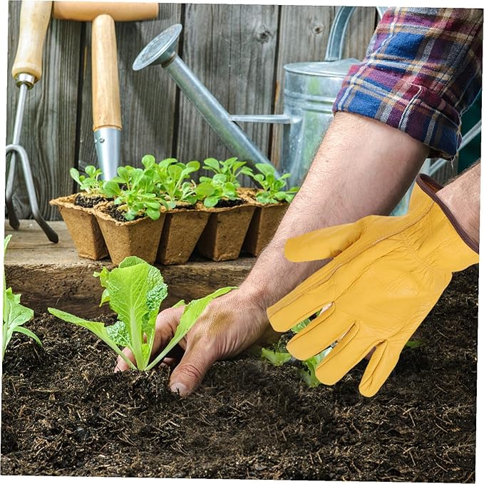 GANAZONO Puncture Resistant Cowhide Garden Gloves for Men Women Work Gloves for Pruning Farm Outdoor Use Non-slip