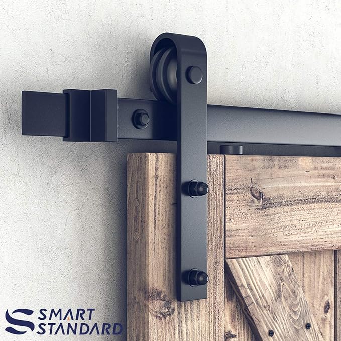 SMARTSTANDARD 6 Feet Heavy Duty Sturdy Sliding Barn Door Hardware Kit-Smoothly and Quietly-includes Detailed Installation Fit 36" Wide Doorpanel (J Shape Hanger) Black