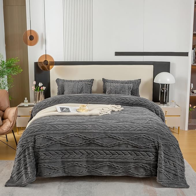 YUSOKI Sherpa Queen Size Blanket-3D Stylish Design Super Soft Fuzzy Cozy Warm Blanket Thick Plush Fluffy Furry Blankets for Teen Girls Women Couch Bed Sofa Chair Men Boys Gift(Grey,90"x90")