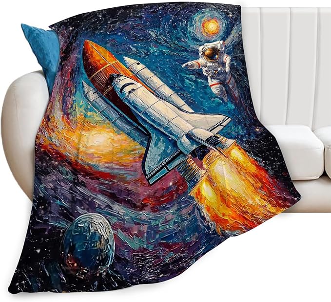 Space Rocket Blanket Astronaut Throw Blankets Gifts for Girls Boys Kids Soft Cozy Fleece Plush for Couch Sofa Bed 80"x60"
