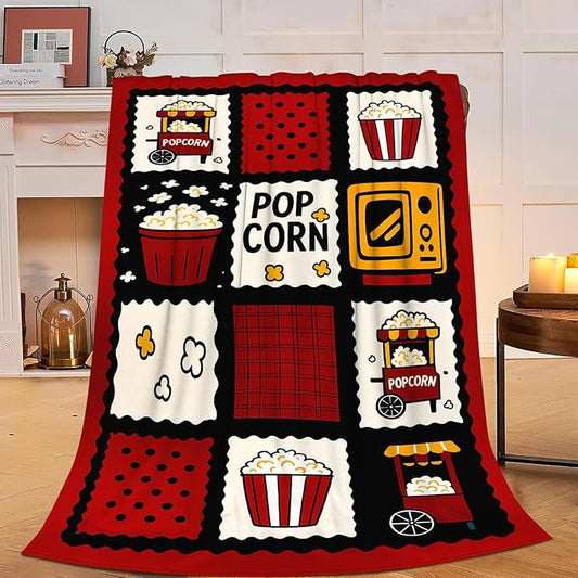Popcorn Blanket Movie Theater Throw Blanket Cinema Soft Cozy Fleece Fuzzy Stuffed Plush Flannel Gifts for Girls Women Boys Kids Adults 60"X80"