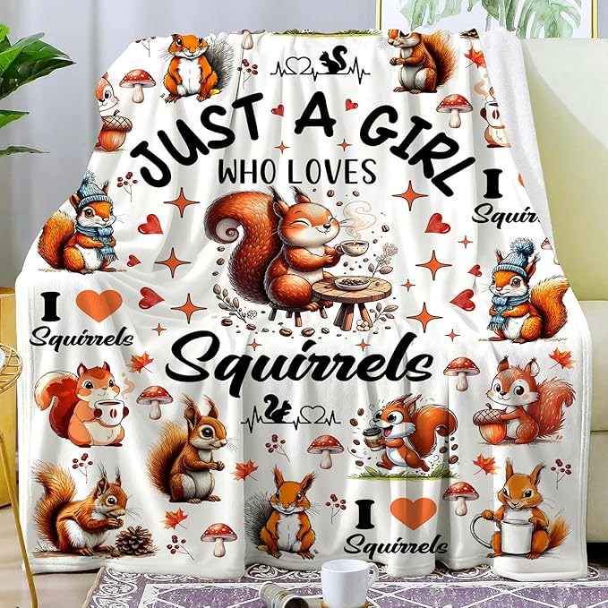 Cute Squirrel Blanket Gifts for Squirrel Lovers Women Girls Adults,Funny Squirrels Stuff Plush Squirrels Throw Blanket for Couch Sofa Bed Room Decor Gifts 60"x50"