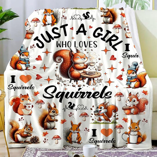 Cute Squirrel Blanket Gifts for Squirrel Lovers Women Girls Adults,Funny Squirrels Stuff Plush Squirrels Throw Blanket for Couch Sofa Bed Room Decor Gifts 60"x50"