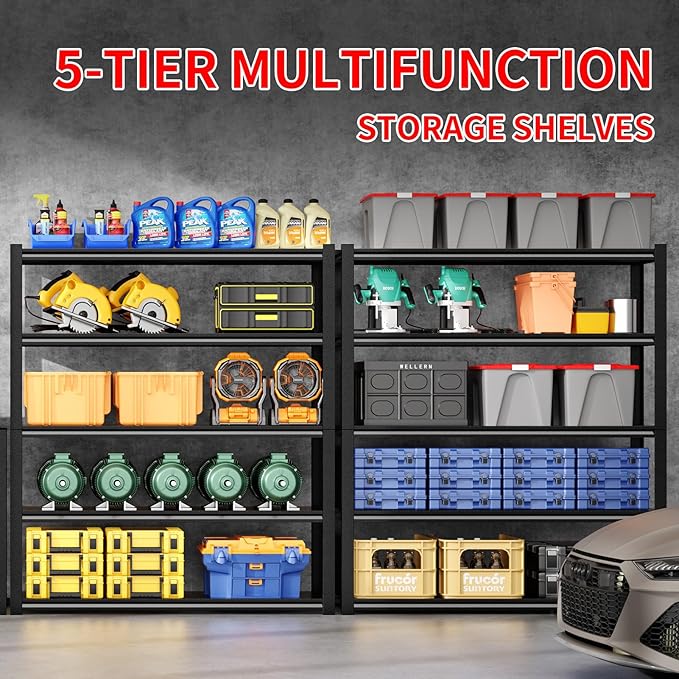 59.1" W x 19.7" D Garage Shelving, 3000LBS Heavy Duty Metal Shelves, Adjustable Storage Shelf, 5 Tier Utility Shelf, Industrial Shelving Units Storage Racks, Garage Organization