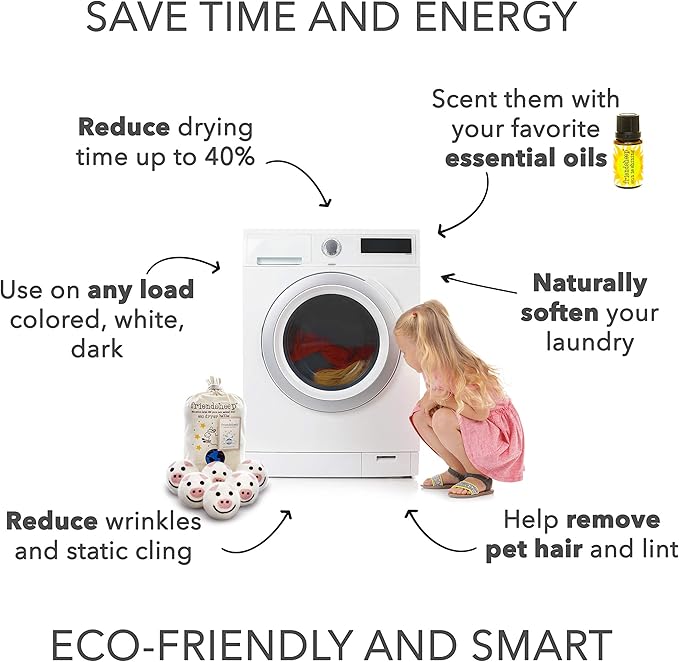 Friendsheep Wool Dryer Balls, Organic Reusable Fabric Softener Alternative for Laundry, Handmade, Fair Trade, Hypoallergenic, Eco-Friendly, Plastic-Free (6 Pack XL – Pig- Piggy Band)