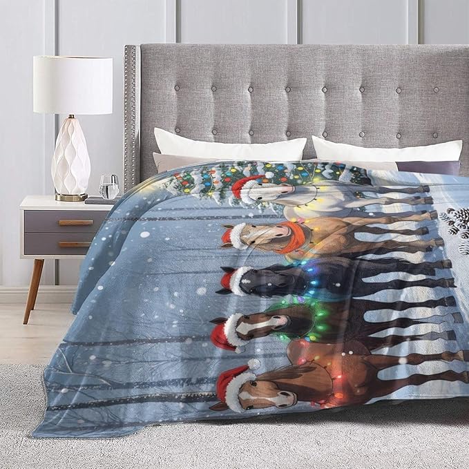 Christmas Horse Blanket, Soft Plush Fleece Animal Throw Blanket - Cozy Warm Stuffed Blankets Bedding Horse Gifts for Women Girls Kids Adults 40"X50"