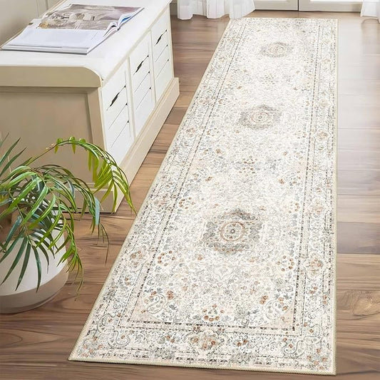 Washable Runner Rug 2x8,Boho Rug Runners Non Slip,Long Rugs for Hallways Kitchen Bedroom Entryway Living Room Bathroom,Vintage Bohemian Distressed Floor Carpet,Beige