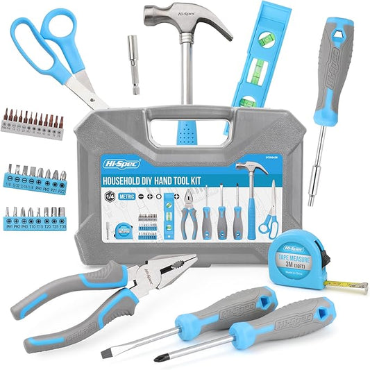 Hi-Spec 38pc Blue Household DIY Tool Set. Home, Office and College Dorm Small Toolkit Box of Starter Basic Tools