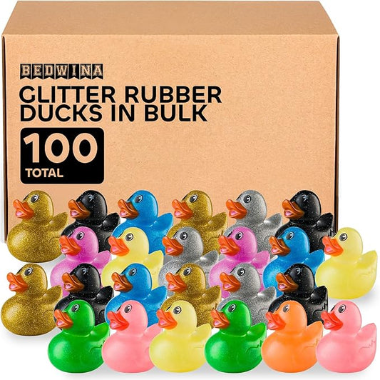 Bedwina Glitter Rubber Ducks in Bulk, Jeep Ducks for Ducking and Cruise Gifts, Kids Bath Toys, Mini Floating Rubber Duckies - Party Favors, Bulk Toys for Kids, Pool, Birthday, Decor - 100 Count