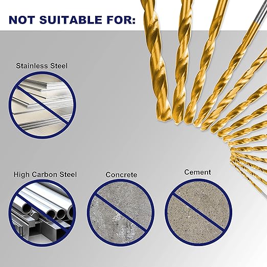 276pc Titanium Twist Drill Bit Set with S2 Bits 135° Tip High Speed Steel, Size from 1/16" up to 1/2", Ideal in Wood Cast Iron Aluminum Alloy Plastic Fiberglass, Clear Lid Case