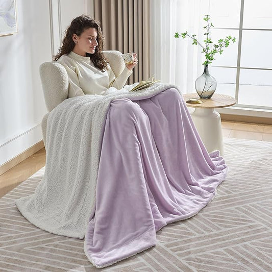 NANPIPER Warm Sherpa Blanket King Size for Bed, Soft Fleece for Winter, Fuzzy Plush Throw Gift for Women, Lavender 90x108 Inches