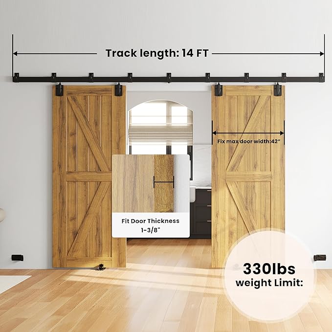 SMARTSTANDARD 14FT Box Rail Hardware - Exterior Barn Door Hardware Kit,Sliding Barn Door Hardware,Heavy Duty Wall Mount Kit,Fit Indoor and Exterior Door,Easy to Install(Widest to 84" Wide Door)