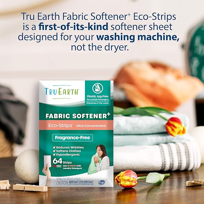 Tru Earth Fabric Softener Strips for Washing Machine, Alternative to Fabric Softener Liquid and Pods, Unscented Fragrance Free, Up to 128 Loads Per 64-Count