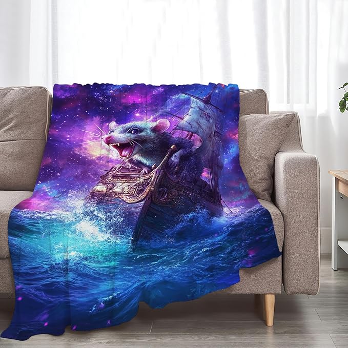 Funny Rat Blanket Decor Gifts for Animal Lover Flannel Fleece Fuzzy Mouse Nautical Throw Blanket Soft Warm Cozy Plush Ocean Blanket for Bed Couch Living Room Stuffed Decoration for Kids Adult 60"x50"