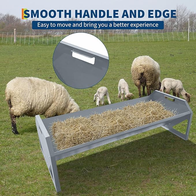 GarveeLife Livestock Feeding Trough, Heavy Duty Steel Livestock Trough for 10 Sheep Once, 22 Gallon Capacity 45.13" Hay Feeder for Horse, Goat, Sheep, Cattle, Cow, Alpaca, Silver